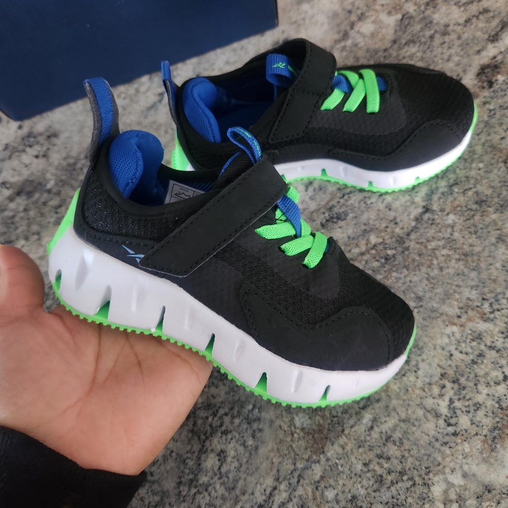 Reebok Kids Black and Neon Green Sneakers
